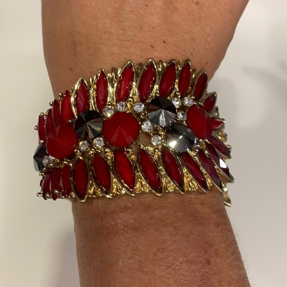 Gold, red, slate dressy bracelet